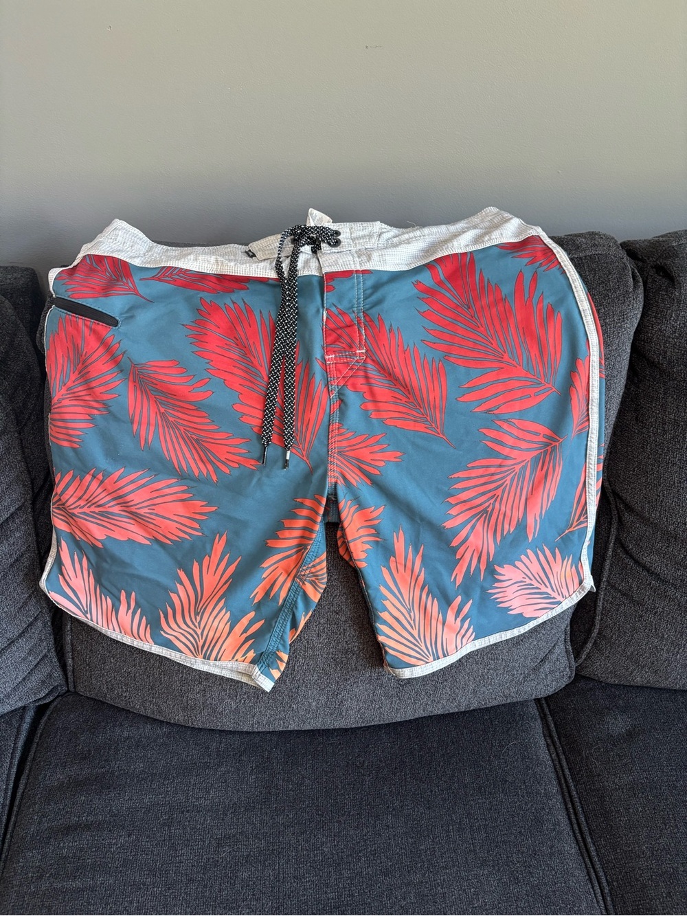 Rip Curl Teal Swim Board Shorts with Coral Palm Print